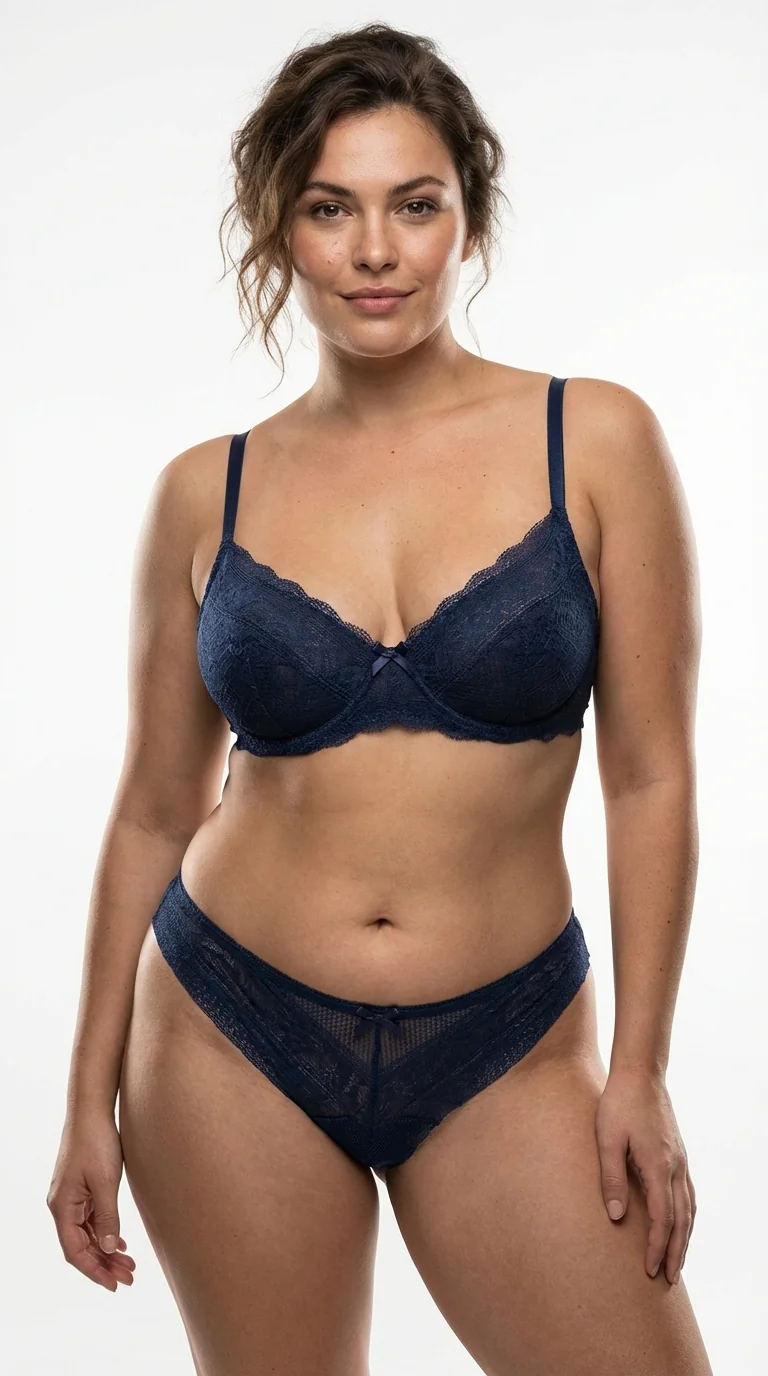 Kadın Sexy Tanga Komple Tül Şeffaf Külot Fiyonklu Detay Gece Mavisi - Detay Görünüm - LunaIntim